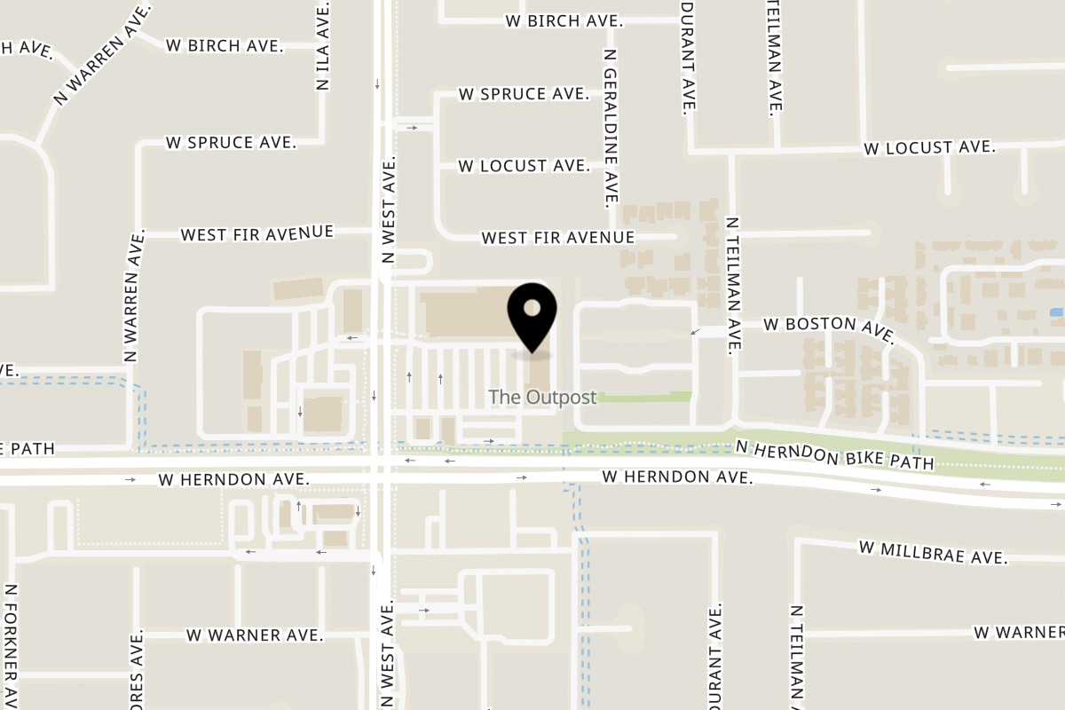 Map showing the location of Bubble Bee Fresno on 7070 N West Ave in Fresno